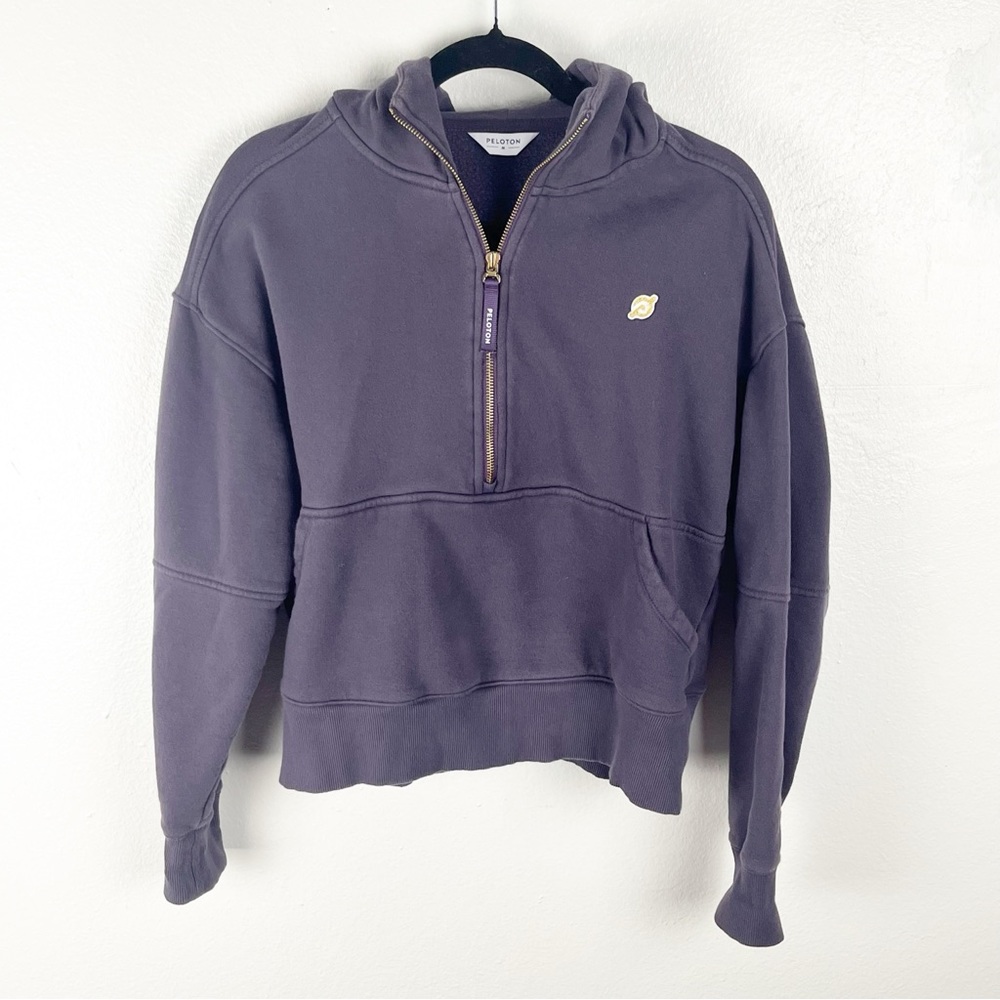 PELOTON Purple 1/2 Zipper Chic Kangaroo Pocket Hoodie Medium Gym Yoga Workout
